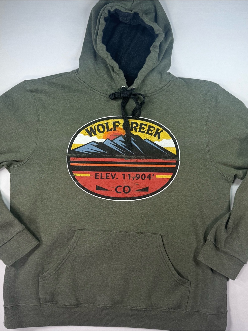 Lone Rock Clothing Pullover Hoodie, Wolf Creek Colorado, Army Green, Large